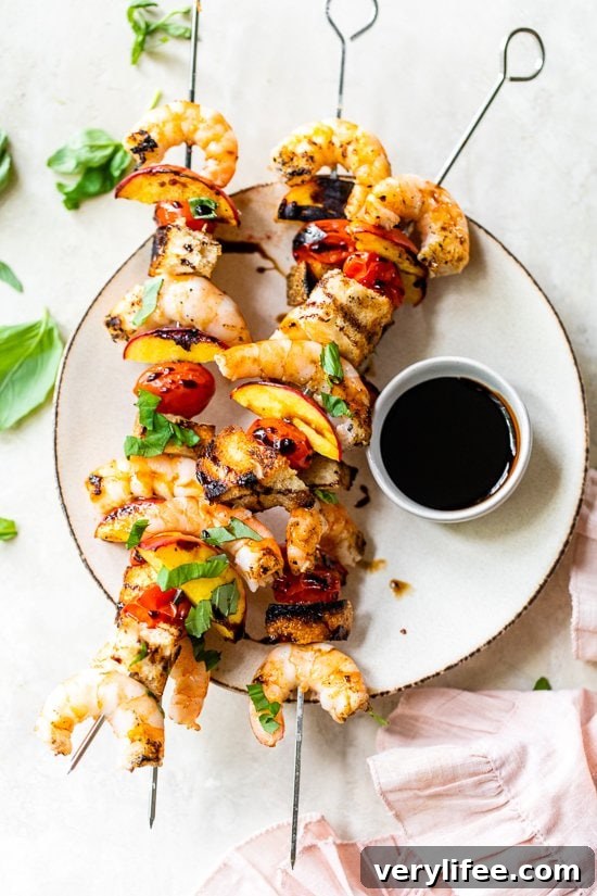 Shrimp Skewers with Peaches and Tomatoes