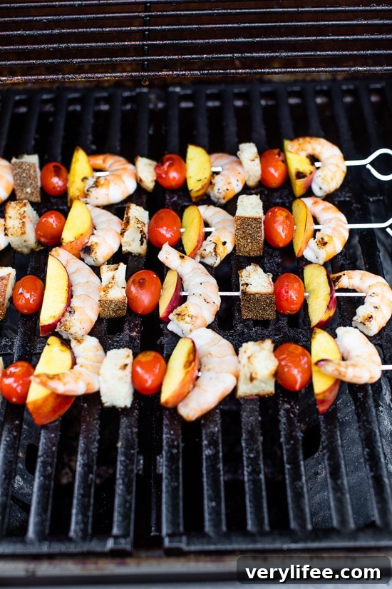 Shrimp Skewers with Peaches and Tomatoes