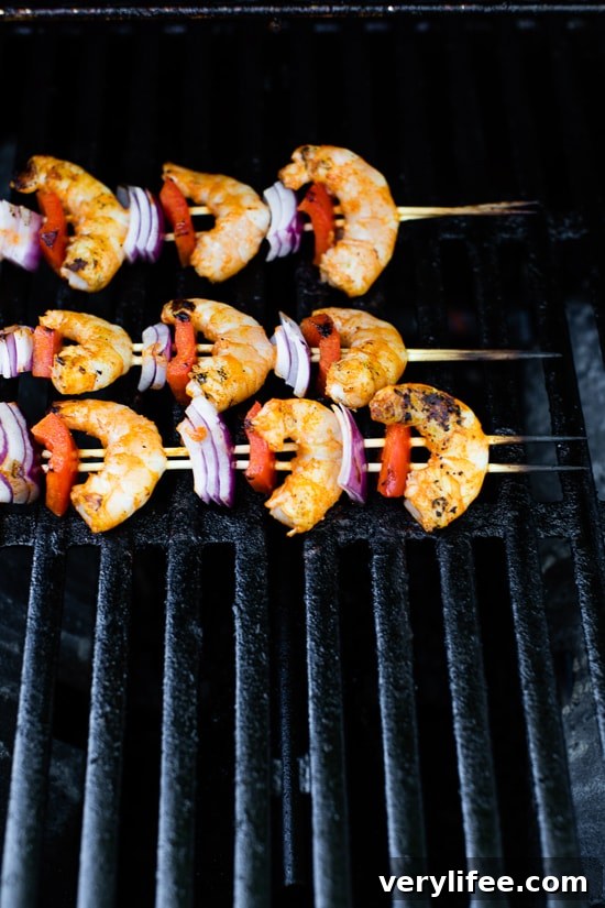 shrimp skewers on the grill