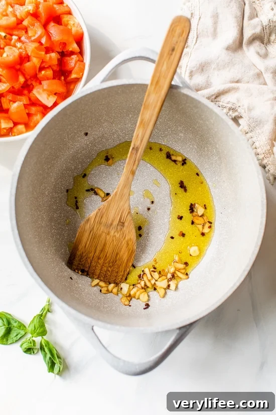 garlic and oil in a pot