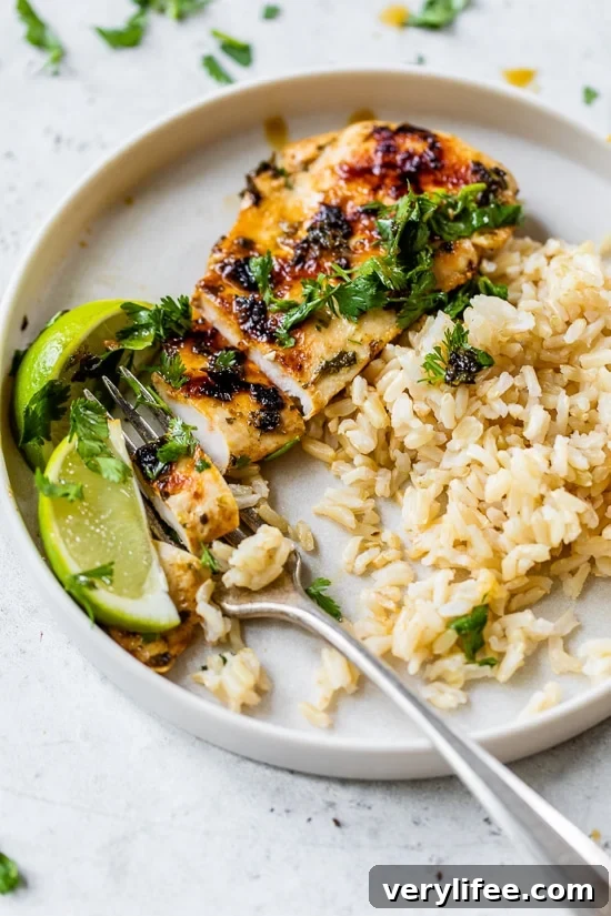 Cilantro Lime Chicken Breast: Grilled or Air Fryer 3 Cilantro Lime Chicken with rice.