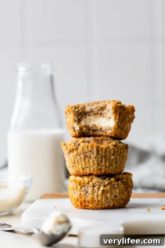 Gluten-Free Almond Flour Banana Muffins with Cream Cheese 2 Cream Cheese-Filled Almond Flour Banana Muffins