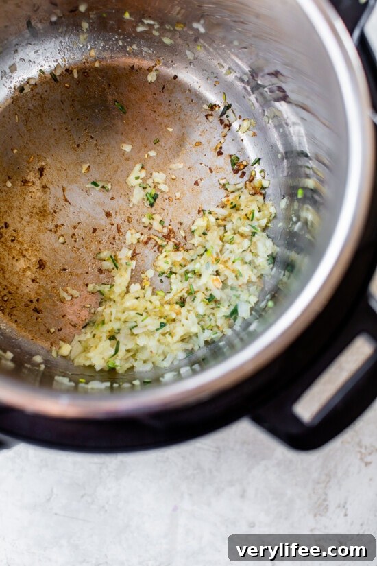 Aromatics sauteed in the Instant Pot