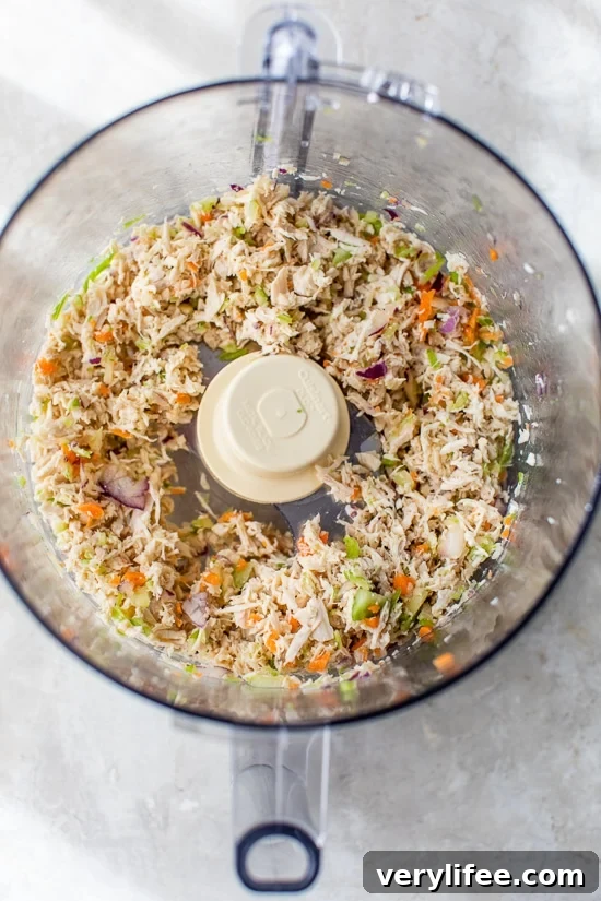 Spicy Buffalo Chicken Salad with Blue Cheese Dressing 4 chicken and chopped veggies in food processor