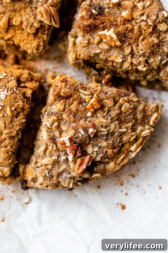 Overhead view of slices of Instant Pot baked oatmeal bars