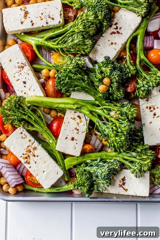 Sheet-Pan Baked Feta with Broccolini, Tomatoes and Chickpeas 4 Sheet Pan Feta Dinner