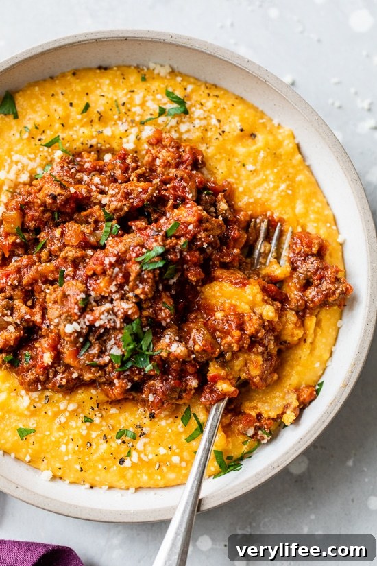 Pumpkin Polenta topped with Beef Ragu