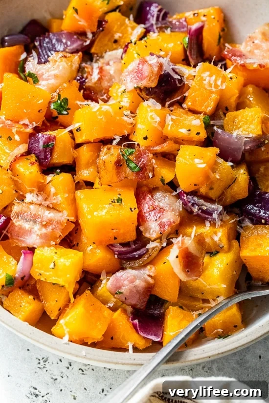 Roasted Butternut Squash with Bacon, Parmesan & Onions 2 Roasted Butternut Squash with Onions, Bacon and Parmesan