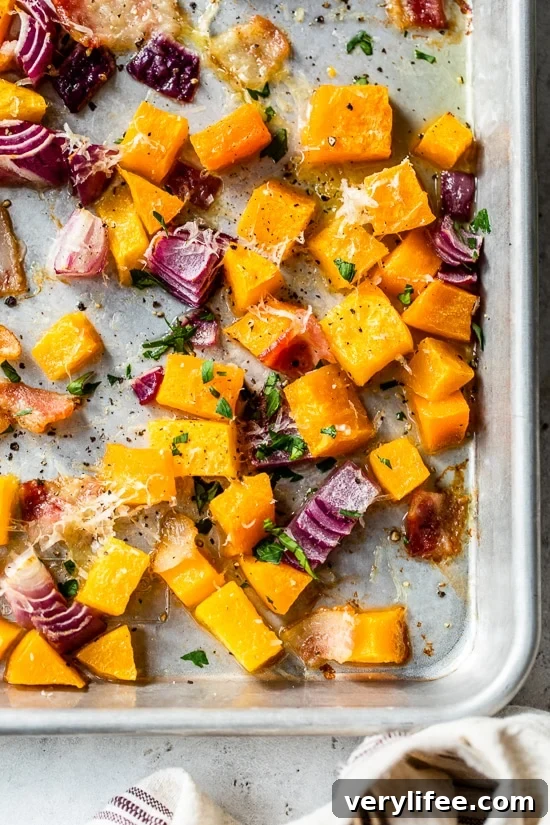 Roasted Butternut Squash with Bacon, Parmesan & Onions 5 Roasted Butternut Squash with Onions, Bacon and Parmesan