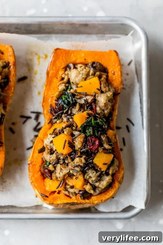 Stuffed Butternut Squash with Wild Rice and Sausage