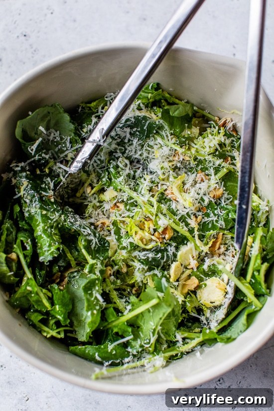 Kale and Brussels Sprout Salad with Parmesan and Pecans