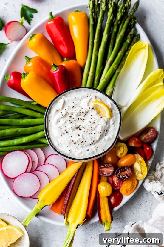 Creamy Greek Yogurt Caesar Dip Recipe 4 colorful crudite platter and dip