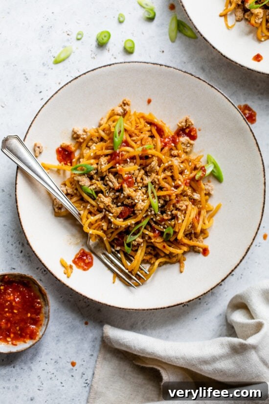 Spicy Ground Chicken Stir Fry with Hearts of Palm Noodles 2 Spicy Hearts of Palm Noodle Stir Fry with Chicken