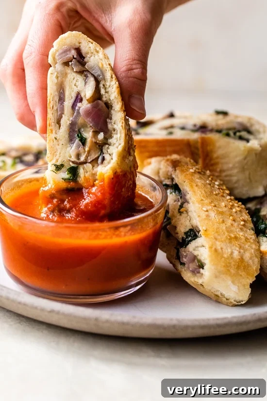 Mushroom, Spinach and Cheese Stromboli