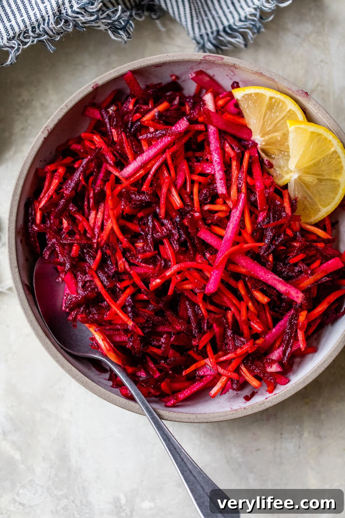 beet carrot and apple slaw with lemon