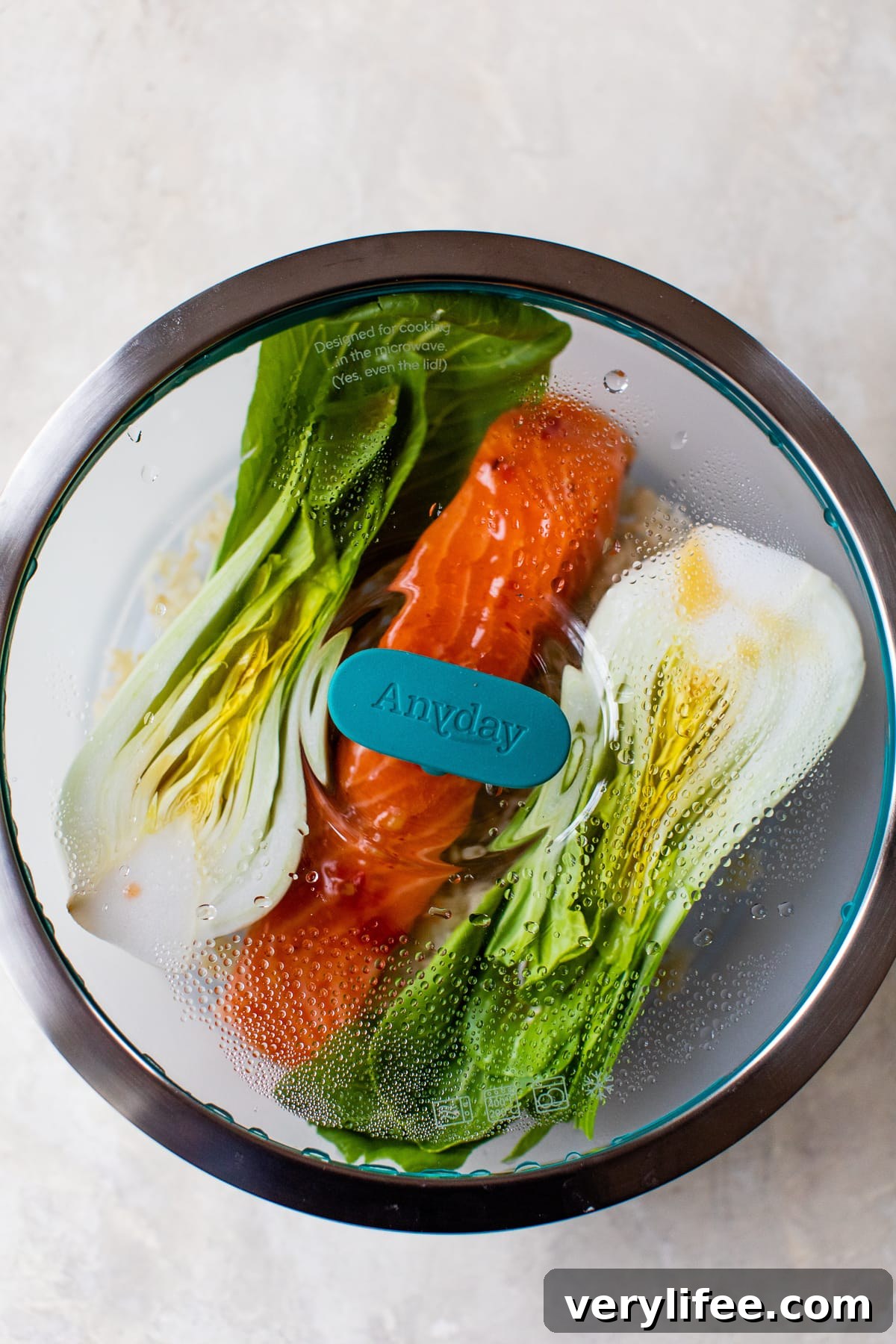 salmon and bok choy in the anyday bowl.