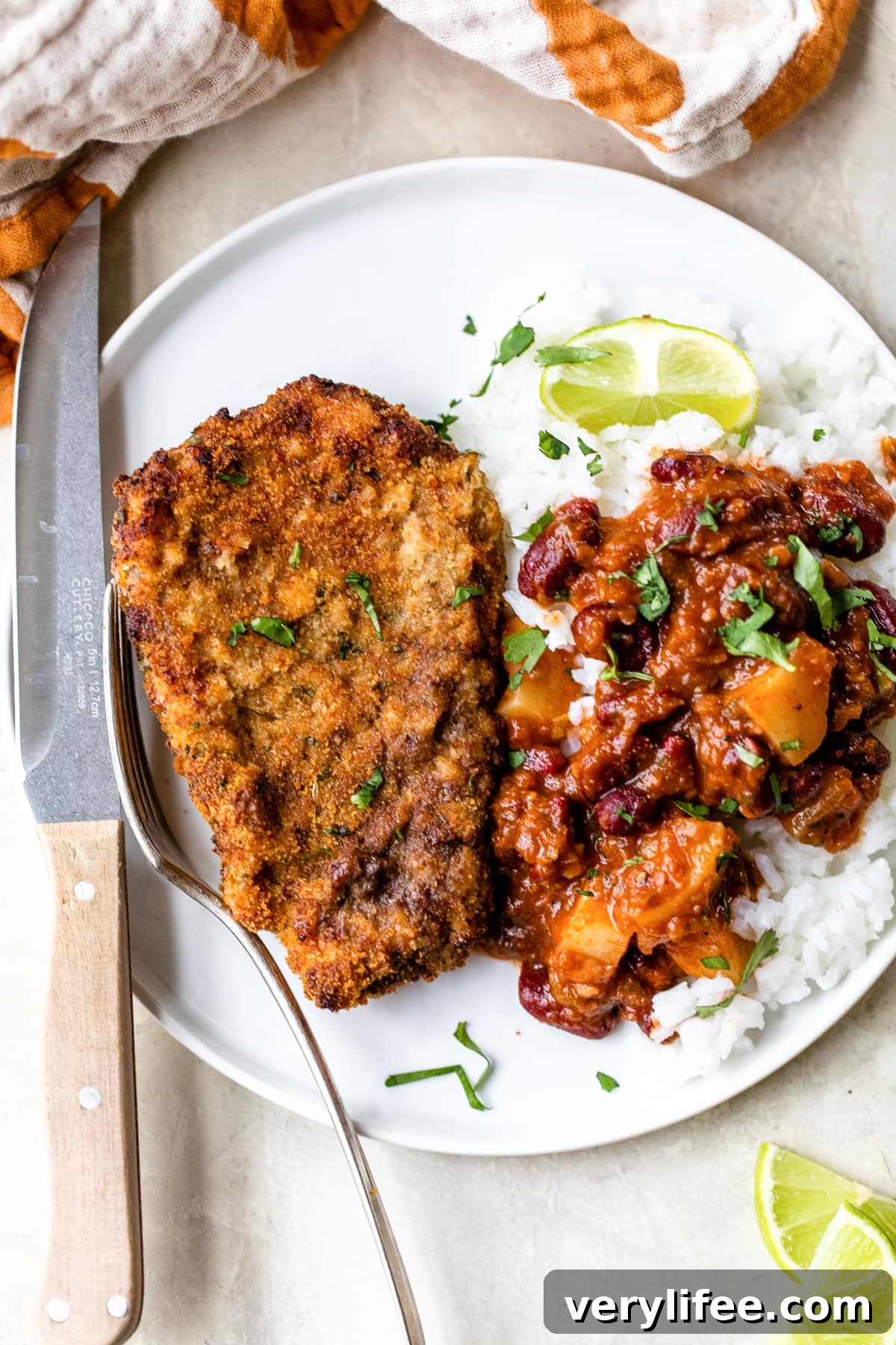 Crispy Air Fryer Breaded Cubed Steak Recipe 6 Air Fryer Breaded Cubed Steak with rice and beans.