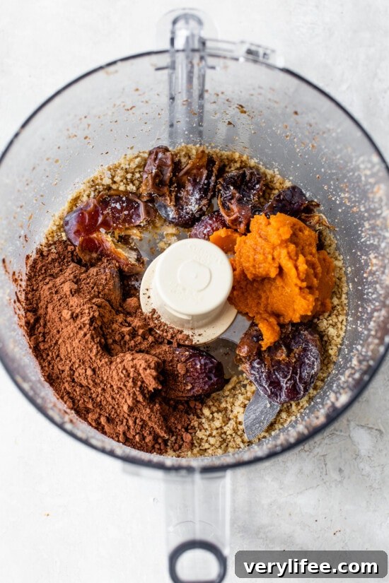 dates and chocolate in a food processor