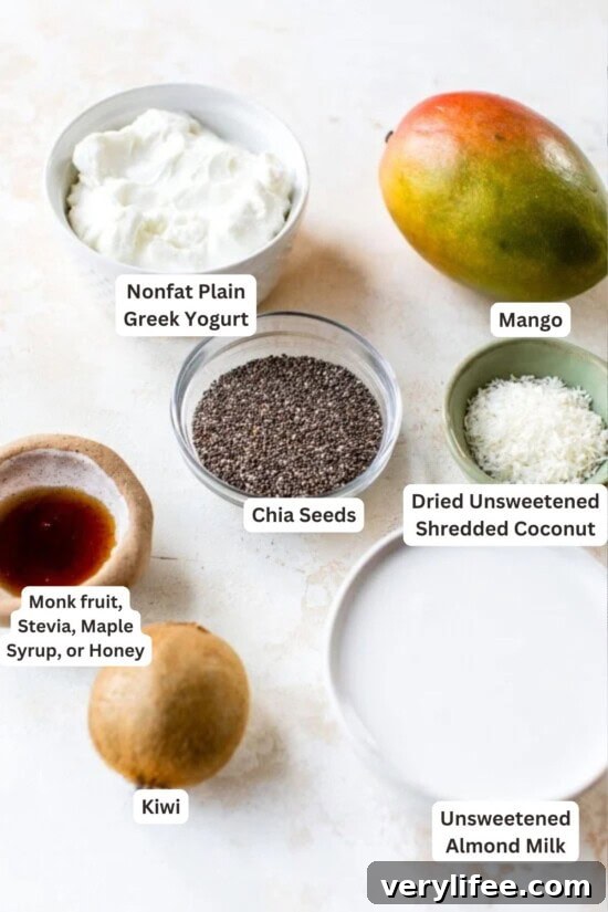 High-Protein Tropical Chia Pudding Breakfast Bowl 4 Ingredients for Tropical Chia Pudding Breakfast Bowl (High Protein).