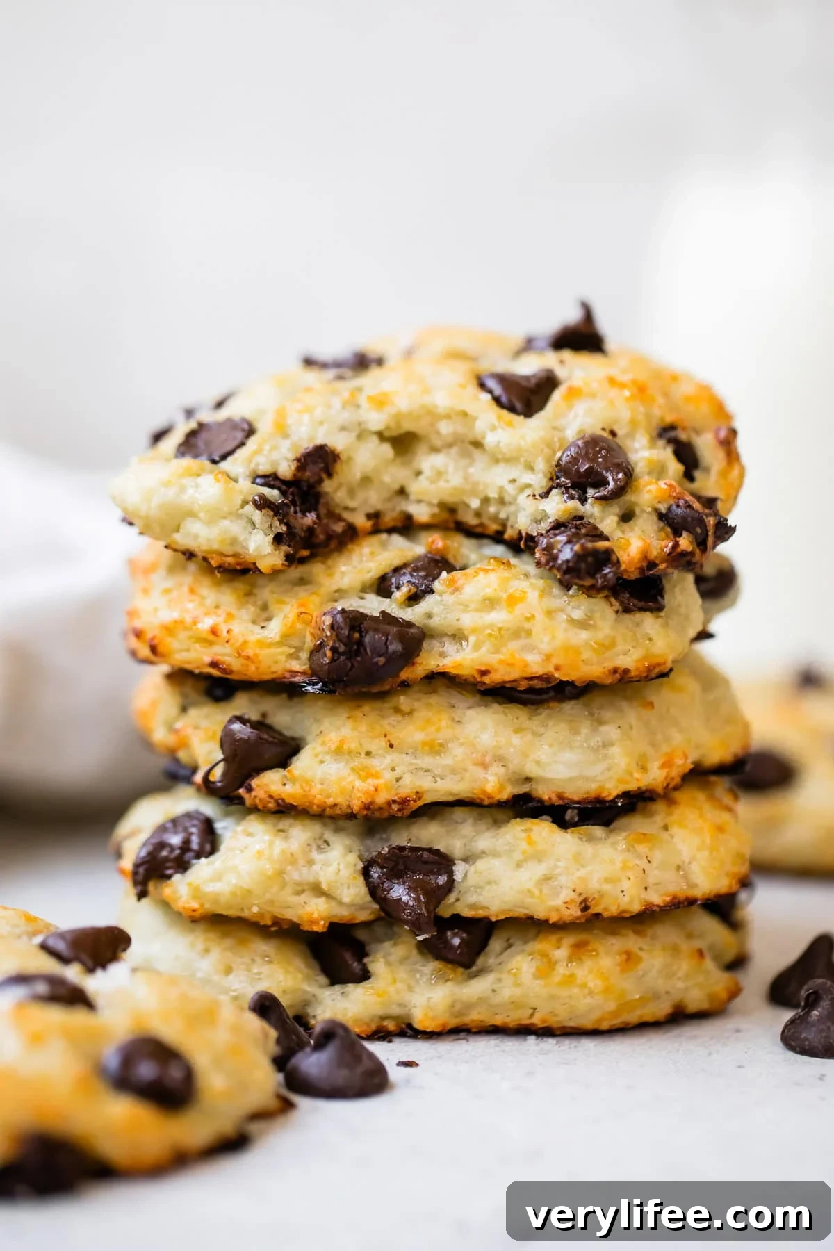Soft cottage cheese chocolate chip cookie with melted chocolate chips