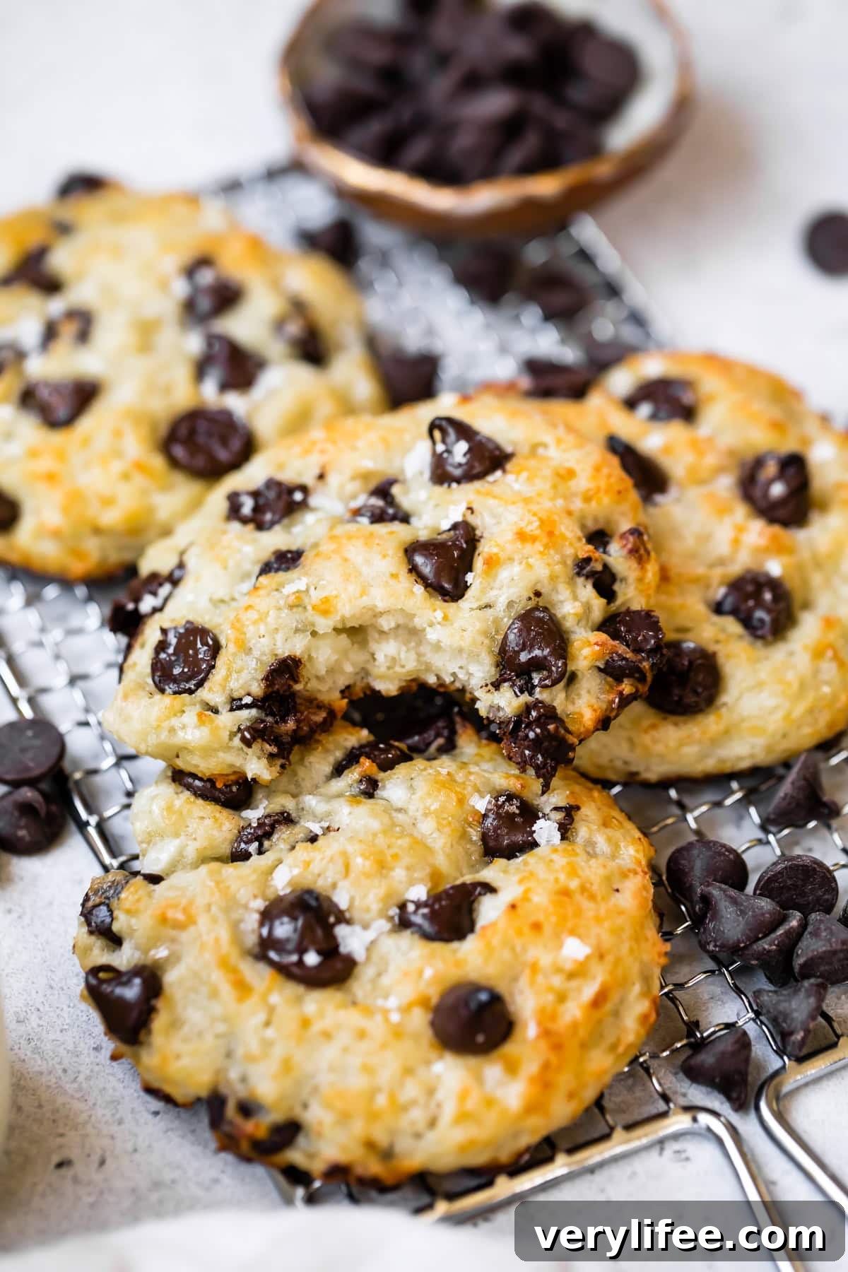 Cottage cheese chocolate chip cookies warm from the oven
