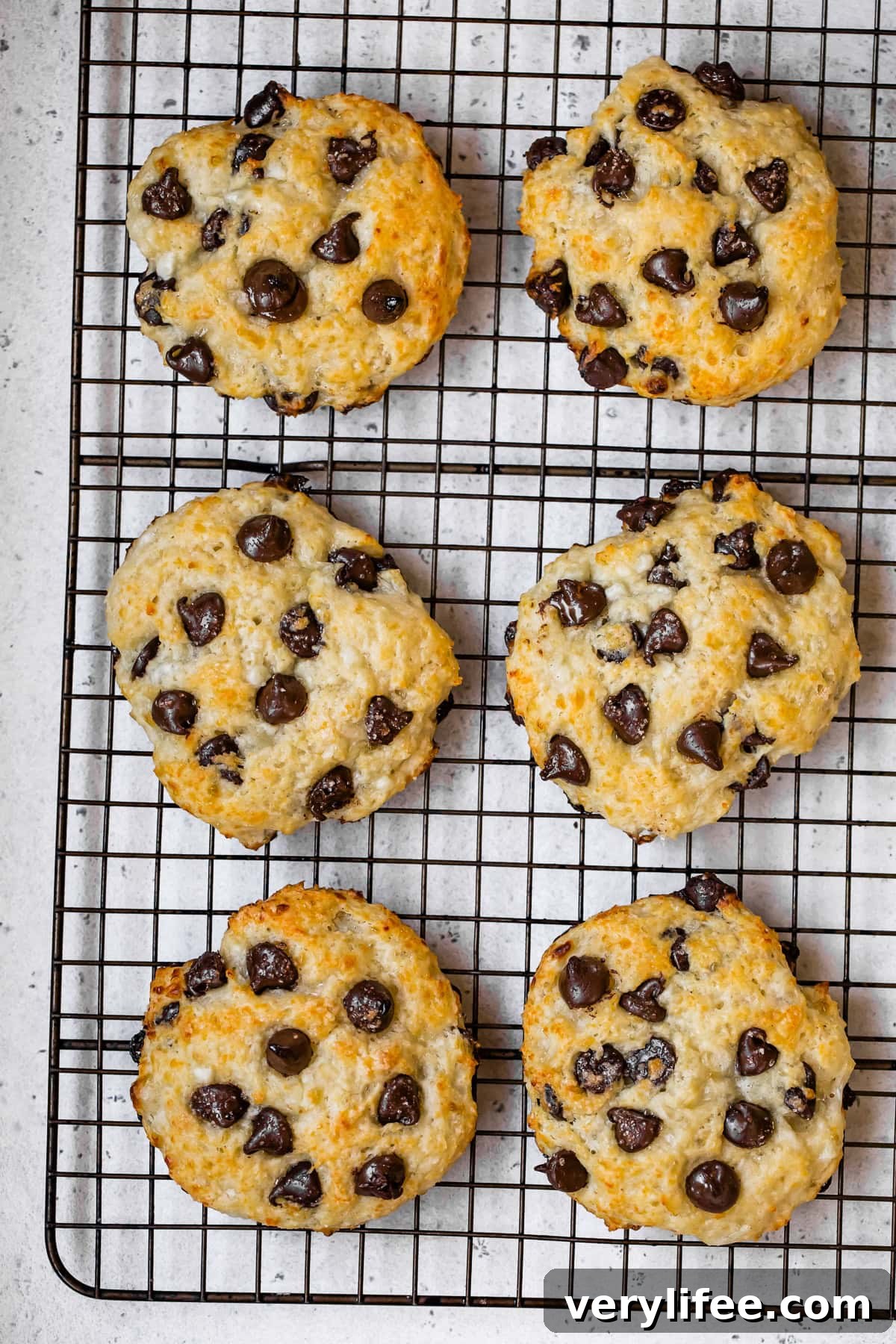 Cottage Cheese Chocolate Chip Cookies on a cooling rack