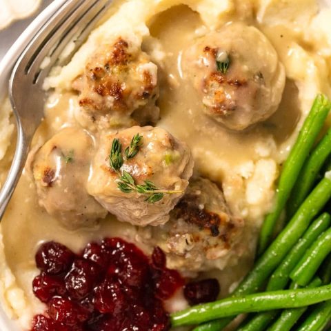 Thanksgiving Turkey Meatballs with Savory Gravy