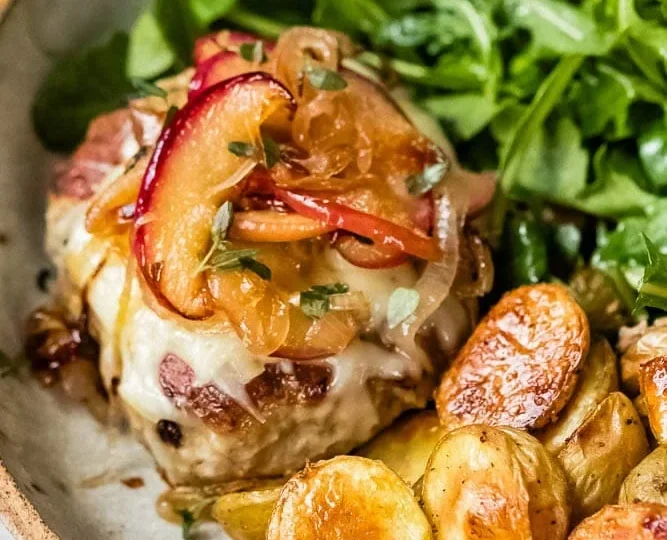 Turkey Burgers with Caramelized Apples and Gruyere