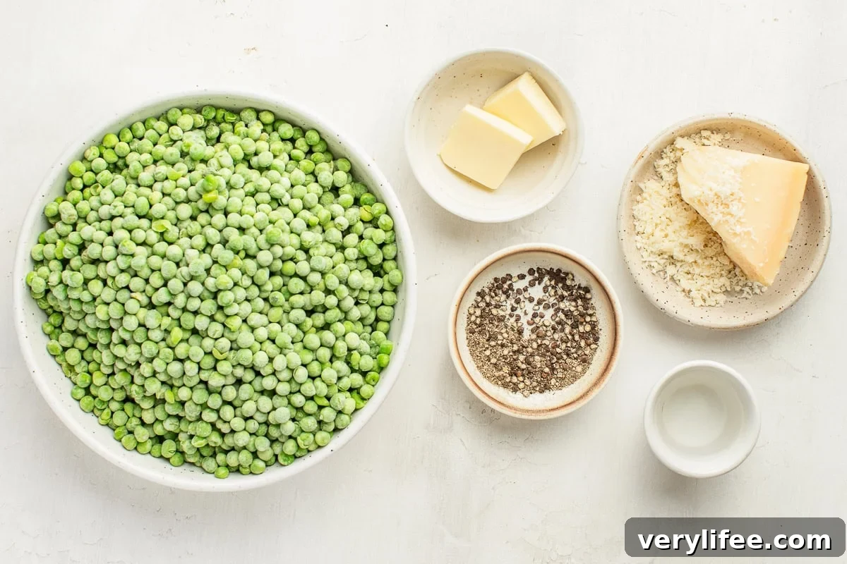 Green peas, butter, cheese, salt and black pepper.